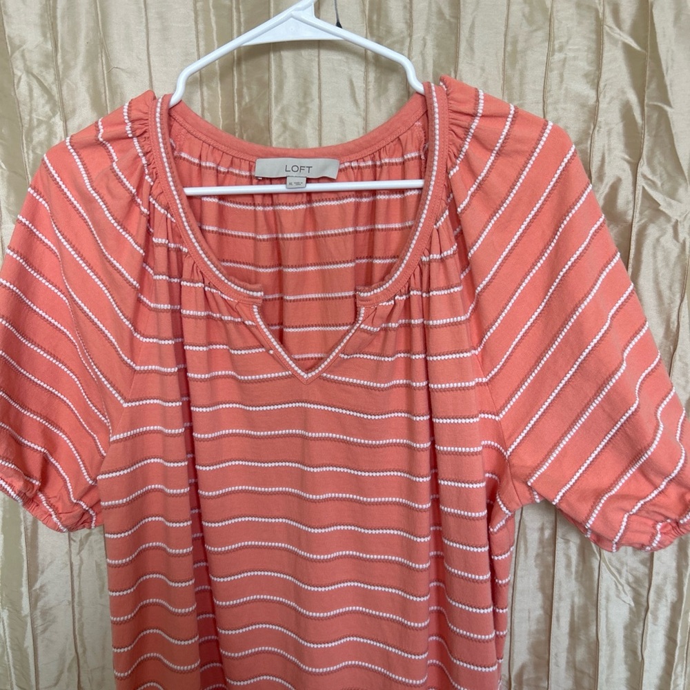 LOFT Peach and White Striped Dress with pockets